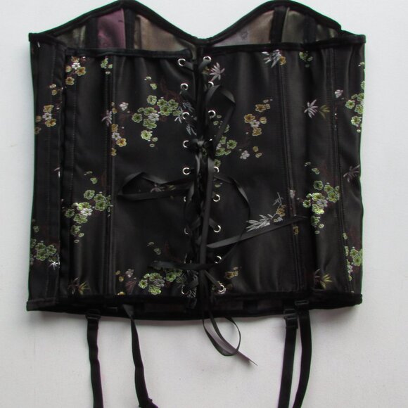Black Asian Satin Jacquard Corset Set - XL - NEW - Picture 5 of 8